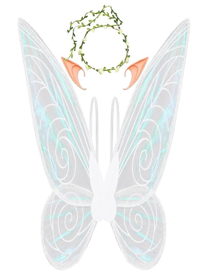 PATPAT Fairy Wings For Girls For Kids 5+ Years,Butterfly Wings For Baby Girl Butterfly Theme Birthday Party Decorations With Elf Ears Angel Wings Flower Garland For Decoration,Halloween Costume,White - Image 1